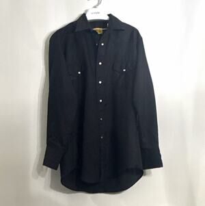 Chute #1 Classic Men's Black Pearl Snap long Point Collar Vintage Western Med